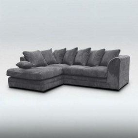 Jumbo Grey Cord Corner Sofa Suite / Living Room Sofa