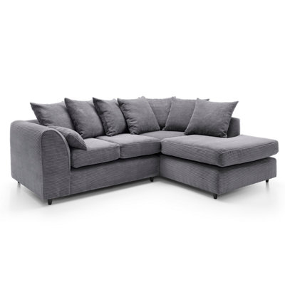 Jumbo Grey Cord Right Facing Corner Sofa for Living Room with Thick Luxury Deep Filled Cushioning