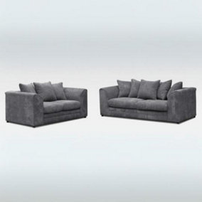 Jumbo Grey Cord Sofa Suite 3+2 Seater