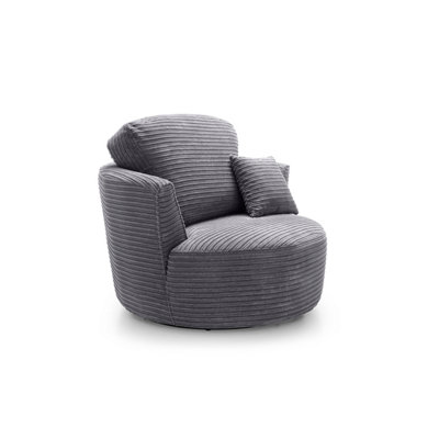Jumbo Grey Cord Swivel Chair for Living Room with Thick Luxury Deep Filled Cushioning