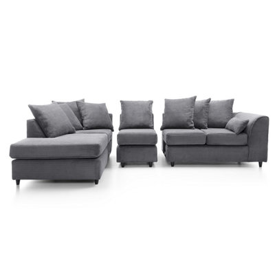 Jumbo Large Grey Cord Left Facing Corner Sofa for Living Room with Thick Luxury Deep Filled Cushioning
