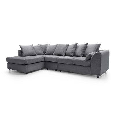 Jumbo Large Grey Cord Left Facing Corner Sofa for Living Room with Thick Luxury Deep Filled Cushioning