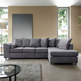 Jumbo Large Grey Cord Right Facing Corner Sofa for Living Room with Thick Luxury Deep Filled Cushioning