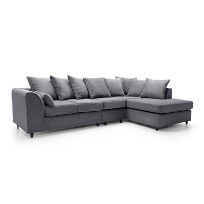 Jumbo Large Grey Cord Right Facing Corner Sofa for Living Room with Thick Luxury Deep Filled Cushioning