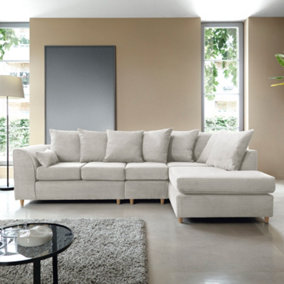Jumbo Large White Cord Right Facing Corner Sofa for Living Room with Thick Luxury Deep Filled Cushioning