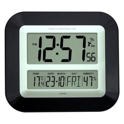 Jumbo LCD Radio Controlled Wall Clock with Temperature and Humidity ...