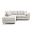 Jumbo White Cord Left Facing Corner Sofa for Living Room with Thick Luxury Deep Filled Cushioning