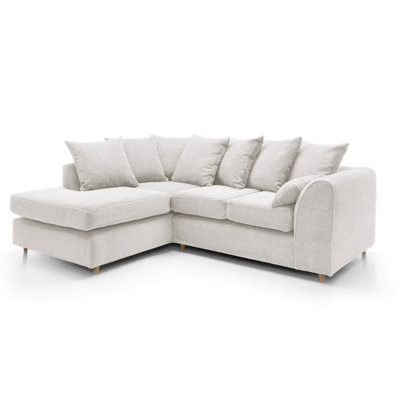 Jumbo White Cord Left Facing Corner Sofa for Living Room with Thick Luxury Deep Filled Cushioning
