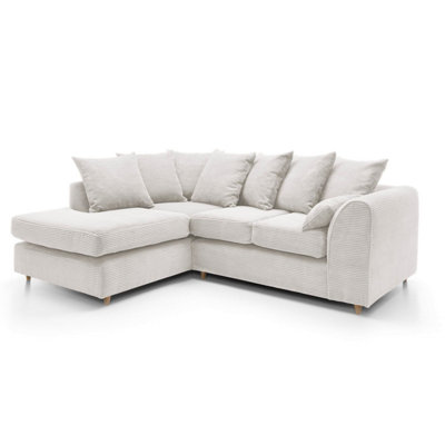 Jumbo White Cord Left Facing Corner Sofa for Living Room with