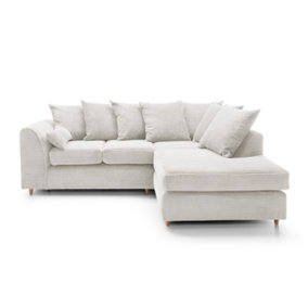 Jumbo White Cord Right Facing Corner Sofa for Living Room with Thick Luxury Deep Filled Cushioning