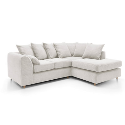 Jumbo White Cord Right Facing Corner Sofa for Living Room with Thick Luxury Deep Filled Cushioning