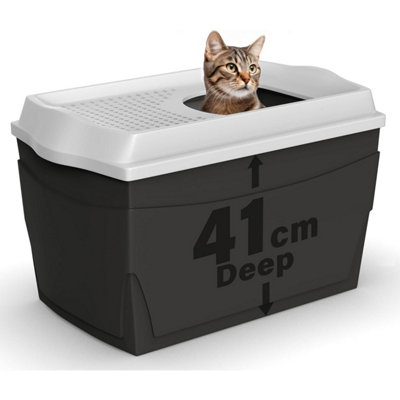 Jump In Top Entry Cat Litter Box Large Opening Spacious Deep Interior Mess Free