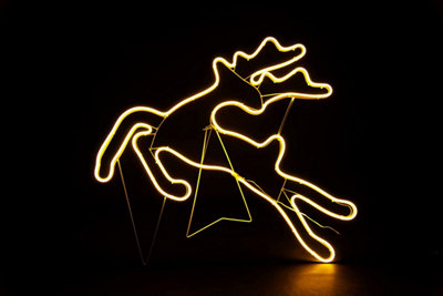 Jumping Reindeer Neon Effect Rope Light Silhouette Double Side 90 Warm White LEDs Christmas Outdoor