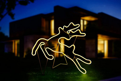 Jumping Reindeer Neon Effect Rope Light Silhouette Double Side 90 Warm White LEDs Christmas Outdoor