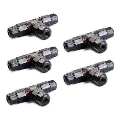 Junction Box Cable Connector Waterproof Outdoor/External Junction Box Cable Connector Sleeve 5mm-10mm (3 Way Black) Pack of 5