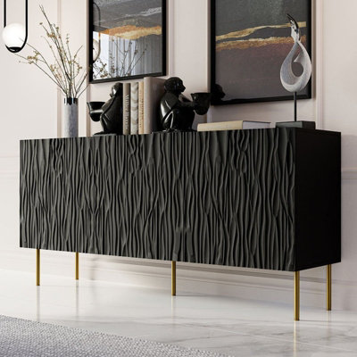 JUNGLE 152cm Modern Sideboard Black and Gold Cabinet with Metal Legs ...