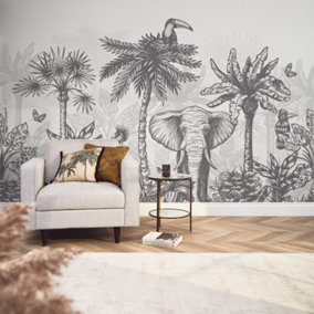 Jungle Animals Mural in Charcoal (300cm x 240cm)