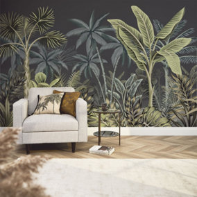 Jungle Escape Mural In Dark Teal And Charcoal (350cm x 240cm)