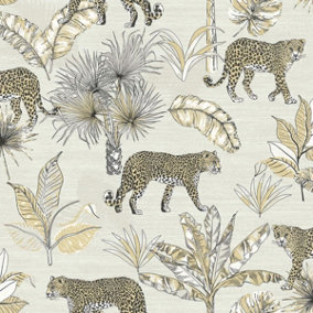 Jungle Fever Leopard Wallpaper White GranDeco JF2101