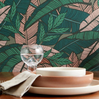 Jungle Tropical Green Wallpaper Botanical Feature Wall Modern Contemporary