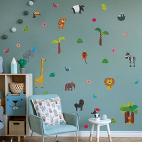 Jungle Wall Sticker Pack Children's Bedroom Nursery Playroom Décor Self-Adhesive Removable