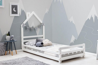 Juni Kids White Wooden House Style Single Bed Frame 3ft DIY at B Q