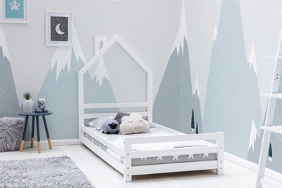 Juni Kids White Wooden House Style Single Bed Frame 3ft
