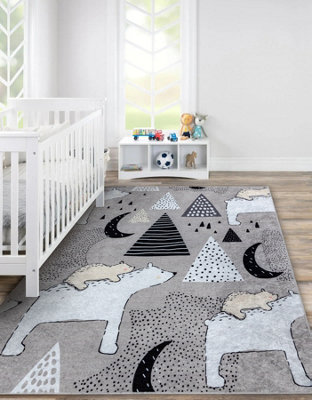 JUNIOR 51974.802 washing carpet Bears, animals for children anti-slip - grey  200x290 cm