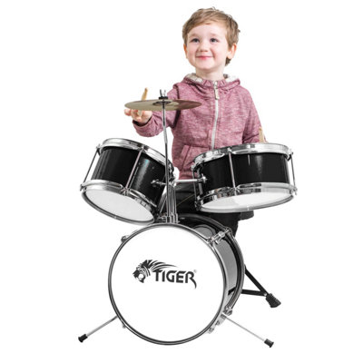 Junior Kids Drum Kit, 3 Piece Beginners Drum Set with Stool