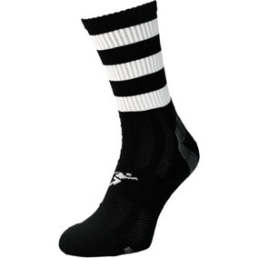 JUNIOR Size 12-2 Hooped Stripe Football Crew Socks BLACK/WHITE Training Ankle