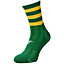 JUNIOR Size 12-2 Hooped Stripe Football Crew Socks GREEN/GOLD Training Ankle