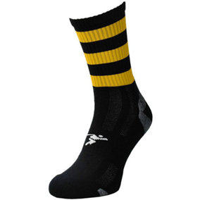 JUNIOR Size 3-6 Hooped Stripe Football Crew Socks BLACK/AMBER Training Ankle
