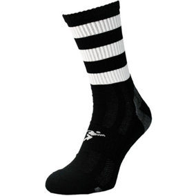 JUNIOR Size 3-6 Hooped Stripe Football Crew Socks BLACK/WHITE Training Ankle