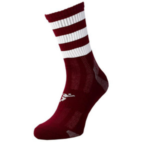 JUNIOR Size 3-6 Hooped Stripe Football Crew Socks MAROON/WHITE Training Ankle