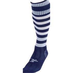 JUNIOR Size 3-6 Hooped Stripe Football Socks - NAVY/WHITE - Contoured Ankle