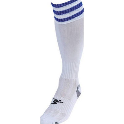 JUNIOR Size 3-6 Pro 3 Stripe Football Socks - WHITE/ROYAL BLUE ...