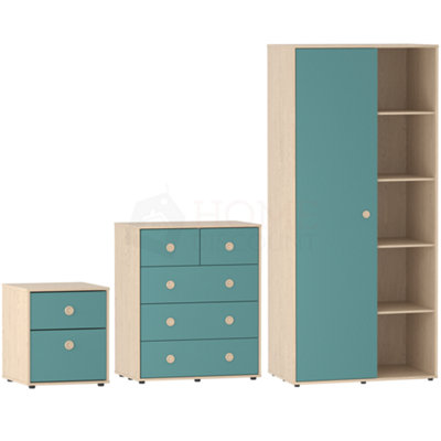 URBNLIVING 3 Piece Wooden Kids Bedroom Set Wardrobe Chest Cabinet Bedside Table Grey~5063536021593 01c Mp