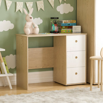 Junior Vida Neptune White & Oak 3 Drawer Desk Children Kids Furniture