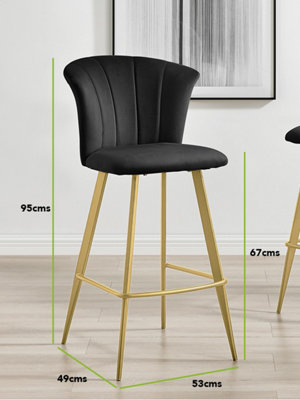 Juniper Black Soft Touch Velvet Fluted Art Deco Stools With Gold Legs ...