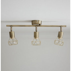 Juno Antique Brass 3lt Bar Ceiling Fitting with Brass Wired Shades