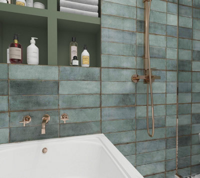 Juno Emerald green 30x90cm wall tile project pack. 4 packs of 6 tiles with coverage of 6.48 SQR MTRS.