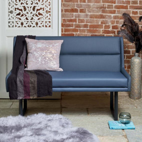 Jupiter Bench With Backrest in Navy Faux Leather with Textured Back and Metal Legs
