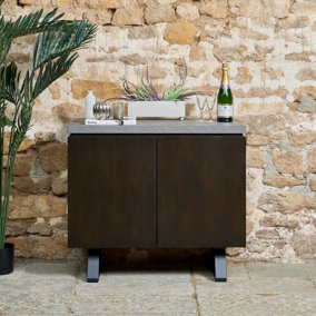 Jupiter Compact Sideboard Industrial Faux Concrete Top Two Door Wood Front
