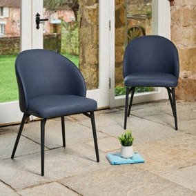 Jupiter Dining Chair - Navy Faux Leather (Set of 2) Textured Back Metal Legs