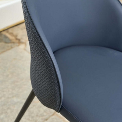 Jupiter Dining Chair - Navy Faux Leather (Set of 2) Textured Back Metal Legs