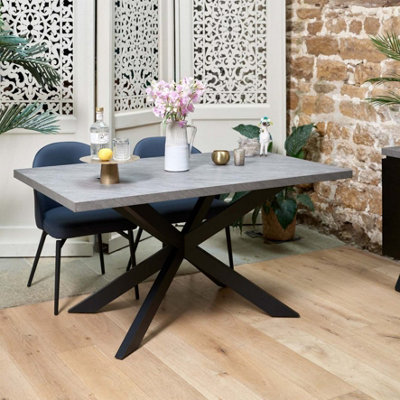 Jupiter Dining Table 150cm Industrial Faux Concrete Top Rectangular