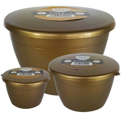 Just Pudding Basins 3 Grandes Tailles De Bols Et Couvercles En 1 Lot, 1 X 850 Ml, 1 X 1,14 L, 1 X 3 Pinte (1,71 L) Doré