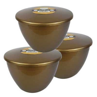 Just Pudding Basins Medium Sized Steaming Pudding Basin with Lid Gold 1.5pt 3pk DIY at B&Q