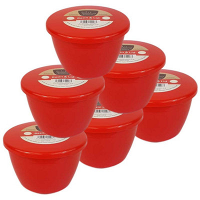 Just Pudding Basins Small 1/2 Pint Steaming Pudding Bowls with Lids Red