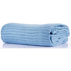 Just So Home 100% Cotton Cellular Blanket with plain hemmed finish (Blue, King 260cm x 230cm)